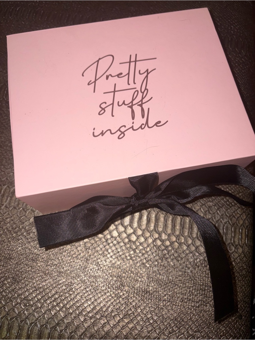 Pretty stuff inside Pink Gift Box with Black Ribbon rose scented items insidenew